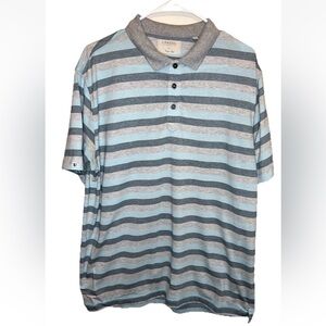 LINKSOUL Tempus Fugit Men's Blue & Gray Striped Golf Polo Shirt Size L EUC